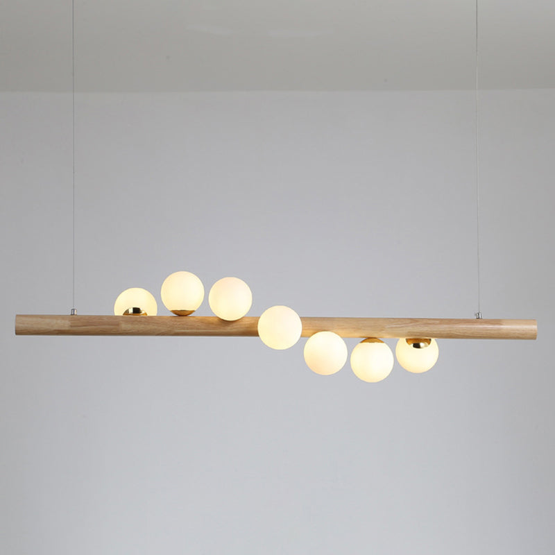 Minimalist Cream Glass Led Pendant Light For Restaurants - Ball Island Ceiling With Wood Accent 7 /