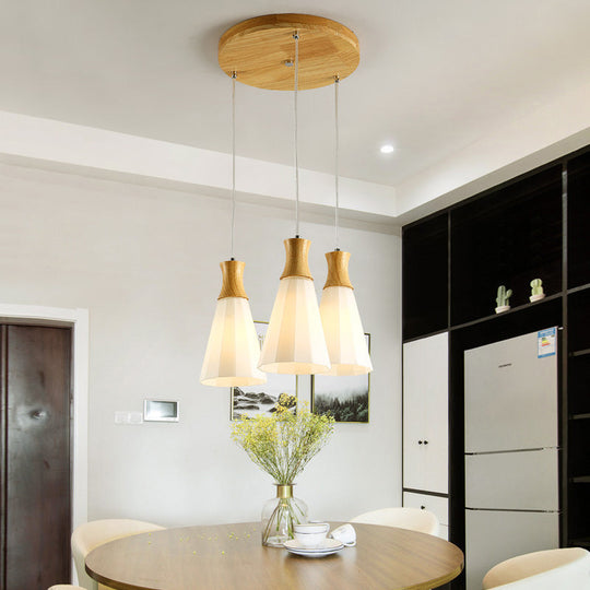 Contemporary White Glass 3-Headed Hanging Light For Dining Room Ceiling / A Round