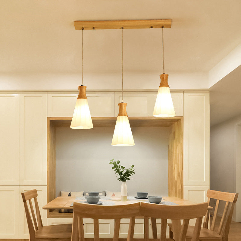 Contemporary White Glass 3-Headed Hanging Light For Dining Room Ceiling / A Linear