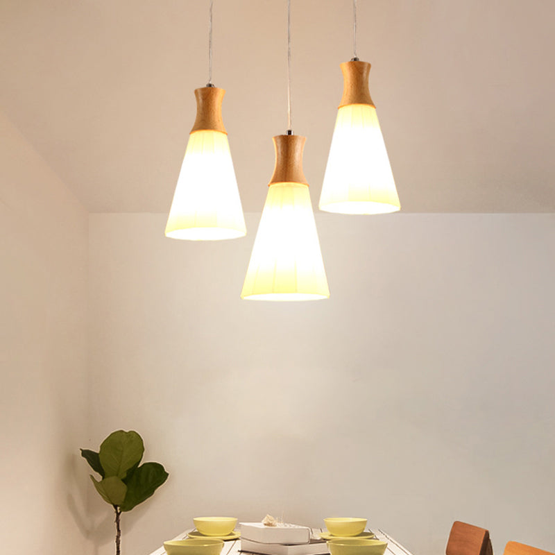 Contemporary White Glass 3-Headed Hanging Light For Dining Room Ceiling