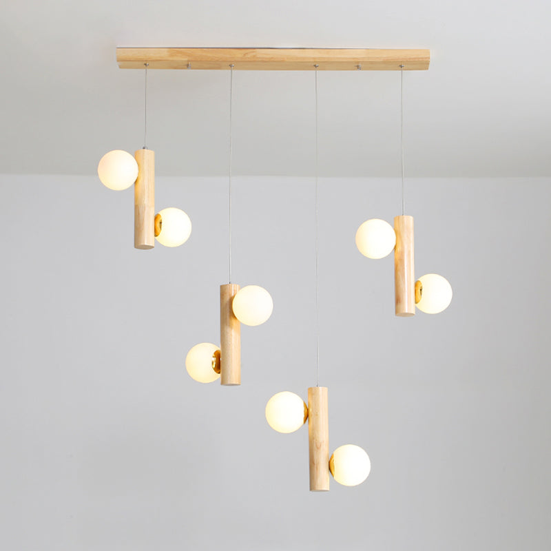 Contemporary Modo Light Cream Glass Pendant in Wood for Dining Room