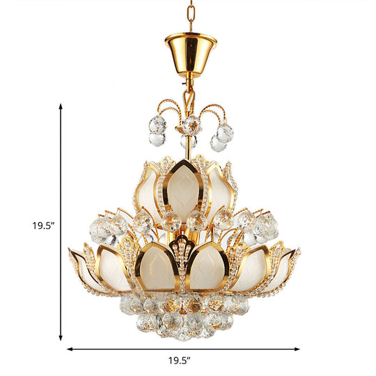 Retro Crystal Lotus Chandelier Pendant Light - 10-Head Hanging Ceiling In Gold
