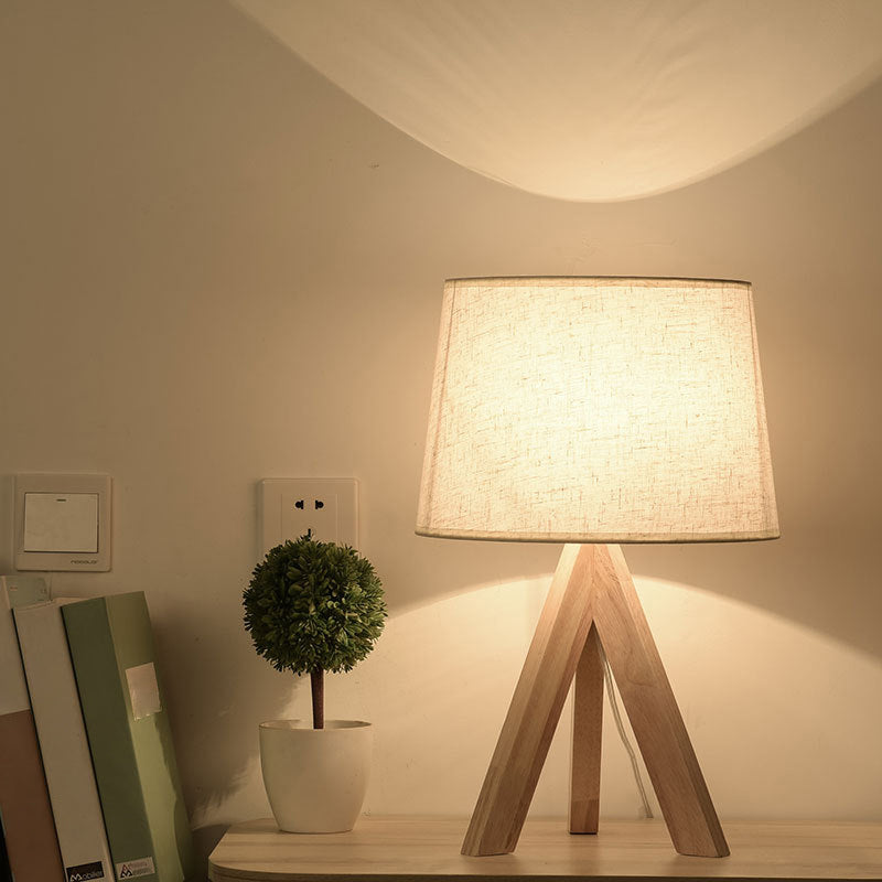 Sleek White Tripod Bedside Lamp With Fabric Shade - Tapered Table Lighting Simplicity