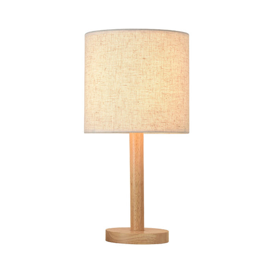 Modern Geometric Fabric Table Lamp With Wooden Base - Single White Nightstand Light