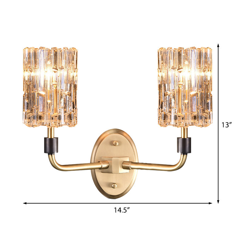 Brass Bedside Wall Sconce With Clear Crystal Shade - Contemporary Style