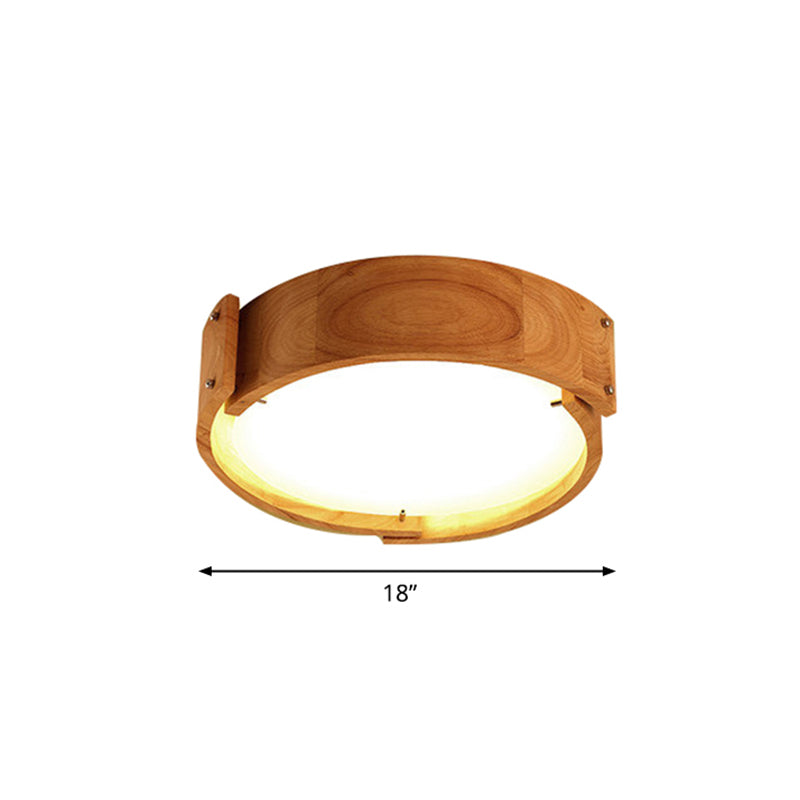 Minimalist Wood Drum Flush Mount Lighting For Bedroom - Led Fixture With Acrylic Shade