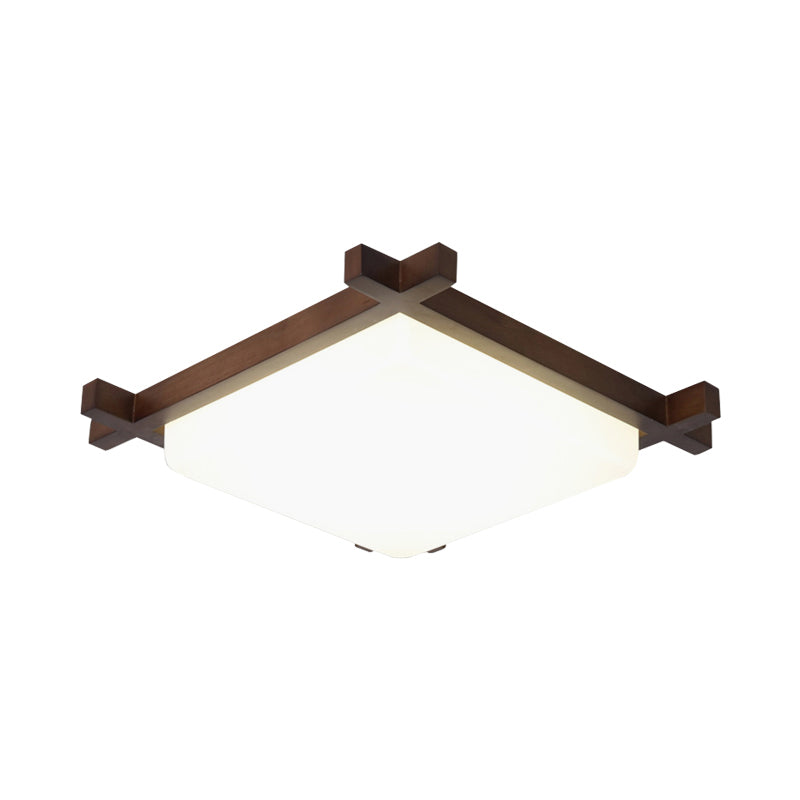 Nordic Style Square Flush Ceiling Light with Acrylic Shade and LED, Ideal for Bedroom and Living Room in Wood Finish