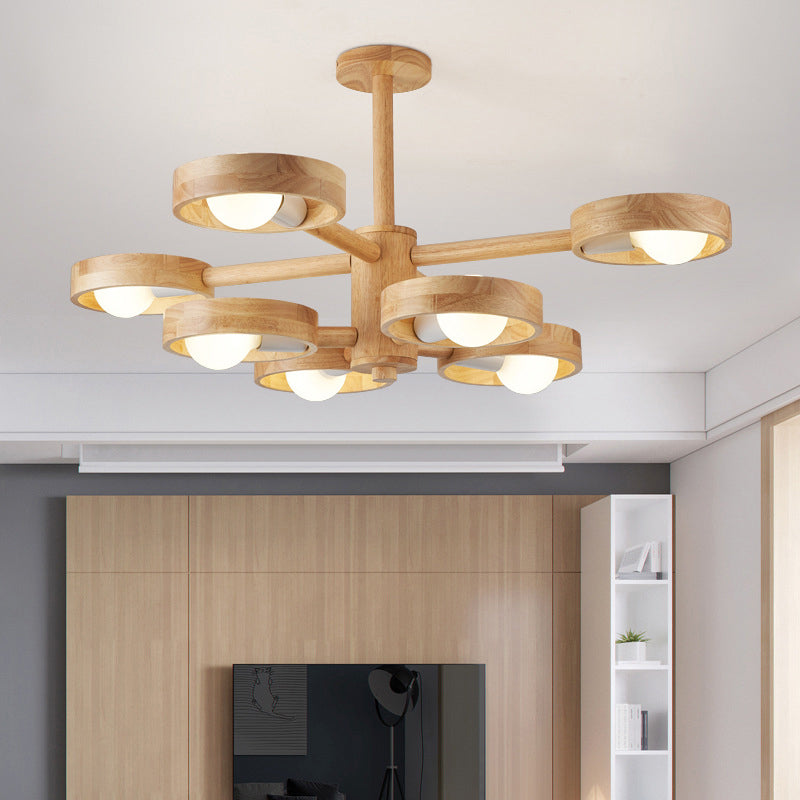 Contemporary Wood Circular Ceiling Chandelier Light for Living Room