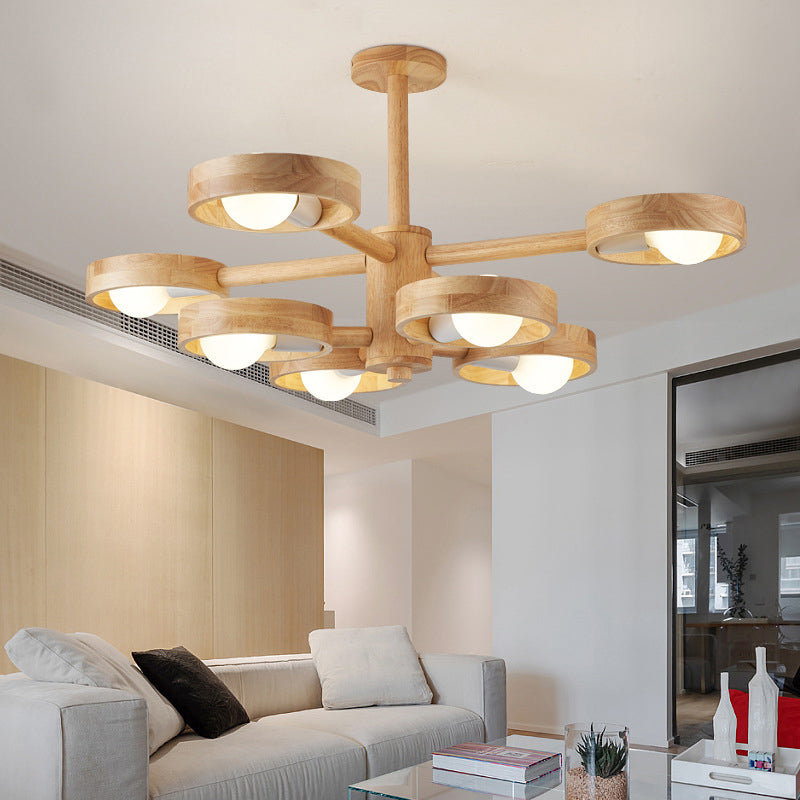 Contemporary Wood Circular Ceiling Chandelier Light for Living Room