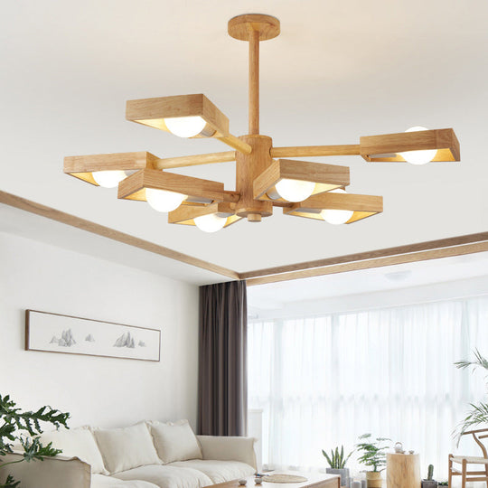 Japanese Wood Trapezoid Chandelier Pendant Light For Living Rooms