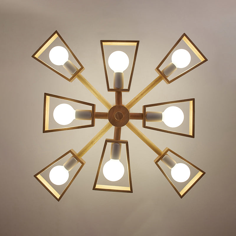 Japanese Wood Trapezoid Chandelier Pendant Light for Living Room Fixture