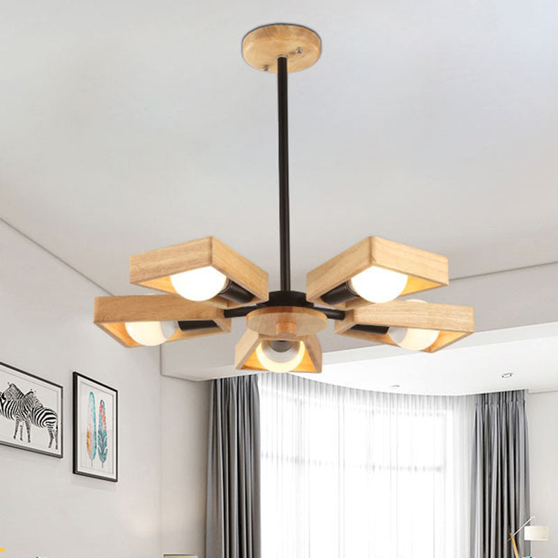 Minimalist Trapezoid Suspension Light: Living Room Chandelier With Light Wood Frame 5 / Black