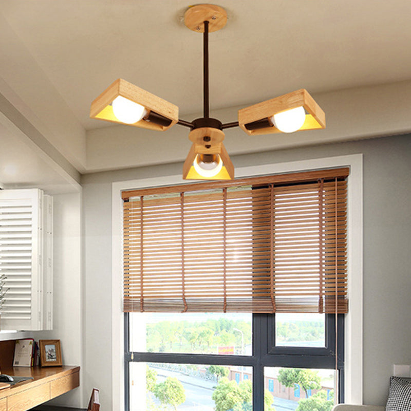 Minimalist Trapezoid Suspension Light: Living Room Chandelier With Light Wood Frame 3 / Black