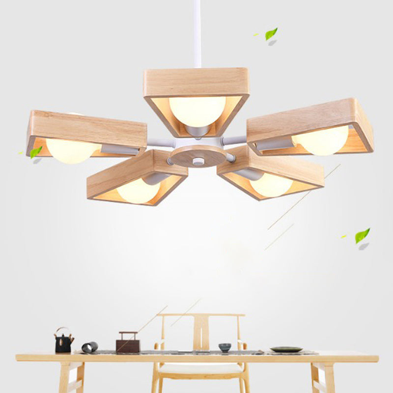Minimalist Trapezoid Suspension Light: Living Room Chandelier With Light Wood Frame