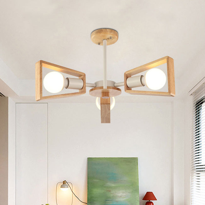 Minimalist Wood Suspension Chandelier for Living Room - Trapezoid Frame Design