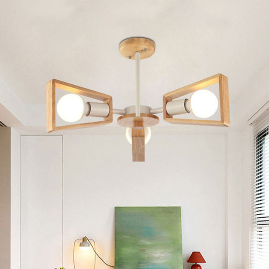 Minimalist Trapezoid Suspension Light: Living Room Chandelier With Light Wood Frame 3 / White