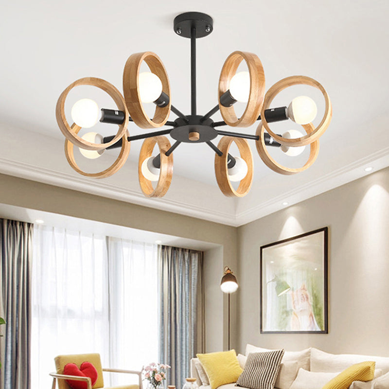 Sleek Wooden Circle Chandelier Pendant Light for Bedroom Decor