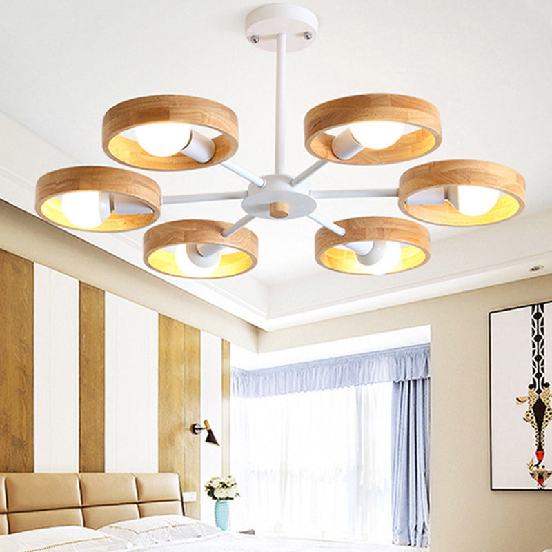 Circle Shaped Wooden Pendant Chandelier - Simplicity For Bedroom Lighting 6 / White