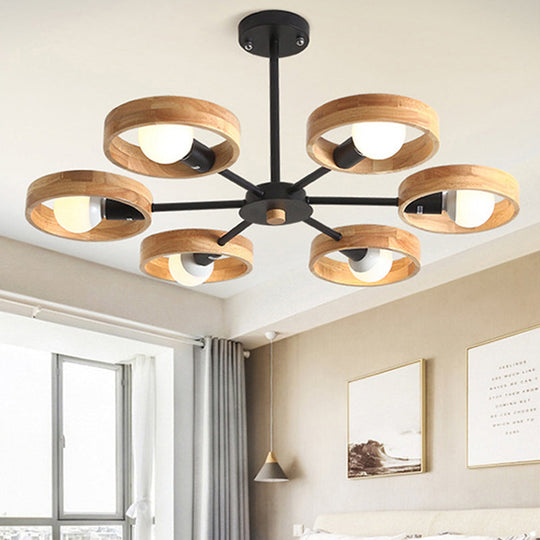 Sleek Wooden Circle Chandelier Pendant Light for Bedroom Decor