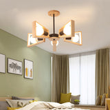 Nordic Style Wooden Fan-Shaped Chandelier For Dining Room Lighting
