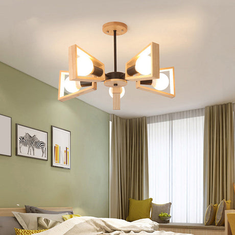 Nordic Style Wooden Fan-Shaped Chandelier For Dining Room Lighting