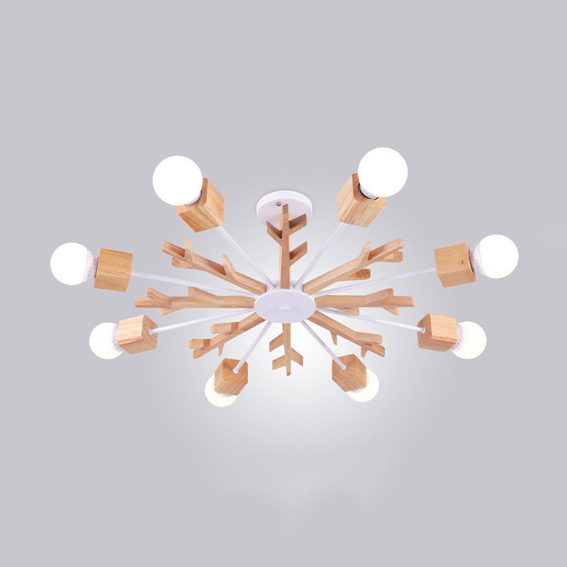 Contemporary Wooden Branch Chandelier Pendant for Living Room