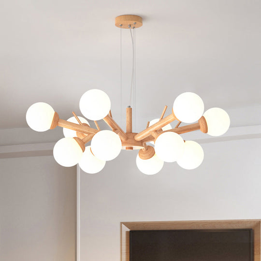 Simplicity Chandelier Light With Frosted Glass Shade Wood Branch Ceiling Lighting Fixture 12 /