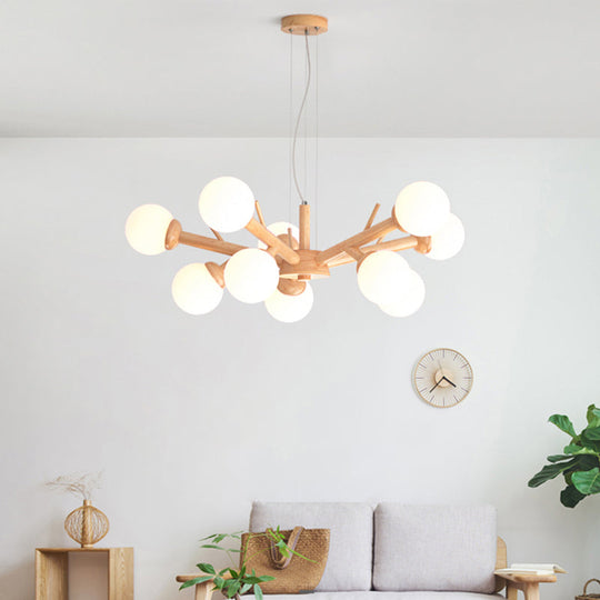 Simplicity Chandelier Light With Frosted Glass Shade Wood Branch Ceiling Lighting Fixture 10 /
