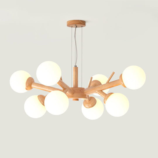 Simplicity Chandelier Light Fixture with Frosted Glass Shade - Wood Branch Ceiling Lighting