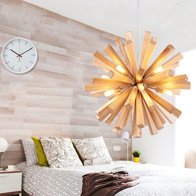 Nordic Style Wood Dandelion Chandelier For Restaurants - Ceiling Light Fixture / 20.5