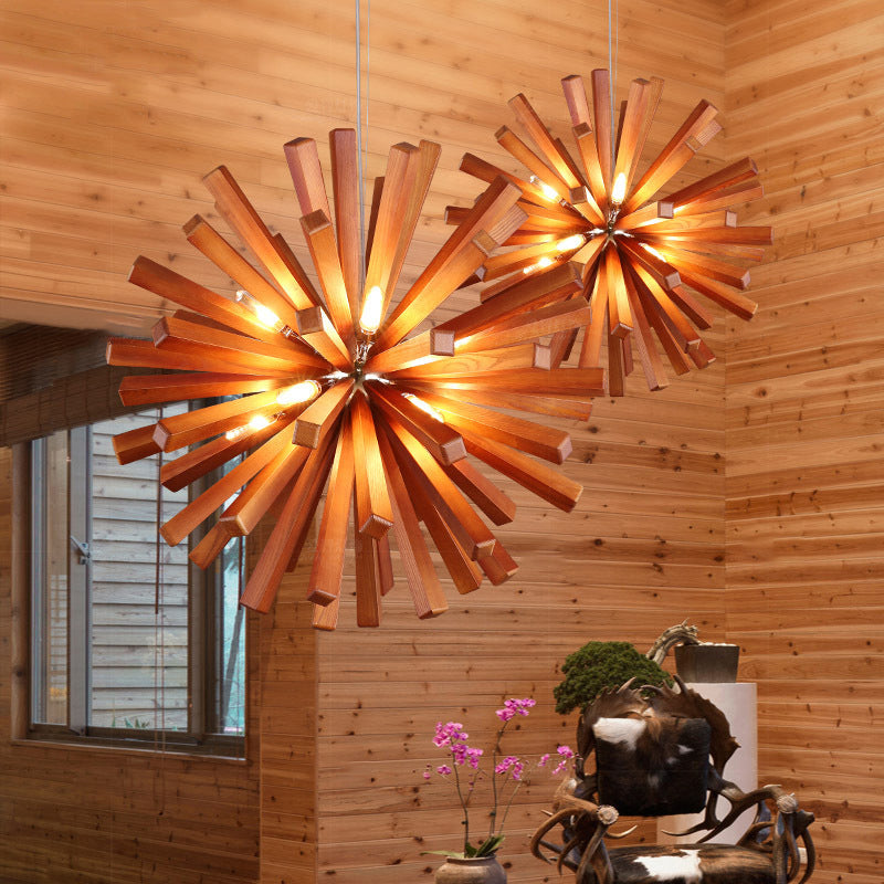 Nordic Style Wood Dandelion Chandelier for Restaurant Lighting
