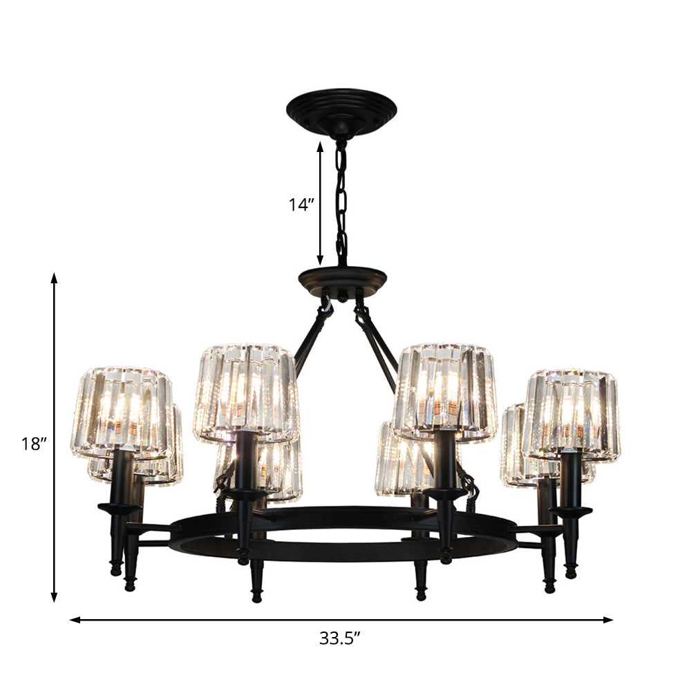 Contemporary Crystal Circle Chandelier Lamp with 6/8 Bulbs - Black Hanging Pendant Light for Living Room