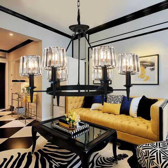 Contemporary Crystal Chandelier 6/8 Bulbs Black Pendant Light For Living Room 6 /