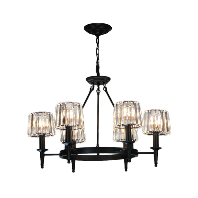 Contemporary Crystal Circle Chandelier Lamp with 6/8 Bulbs - Black Hanging Pendant Light for Living Room