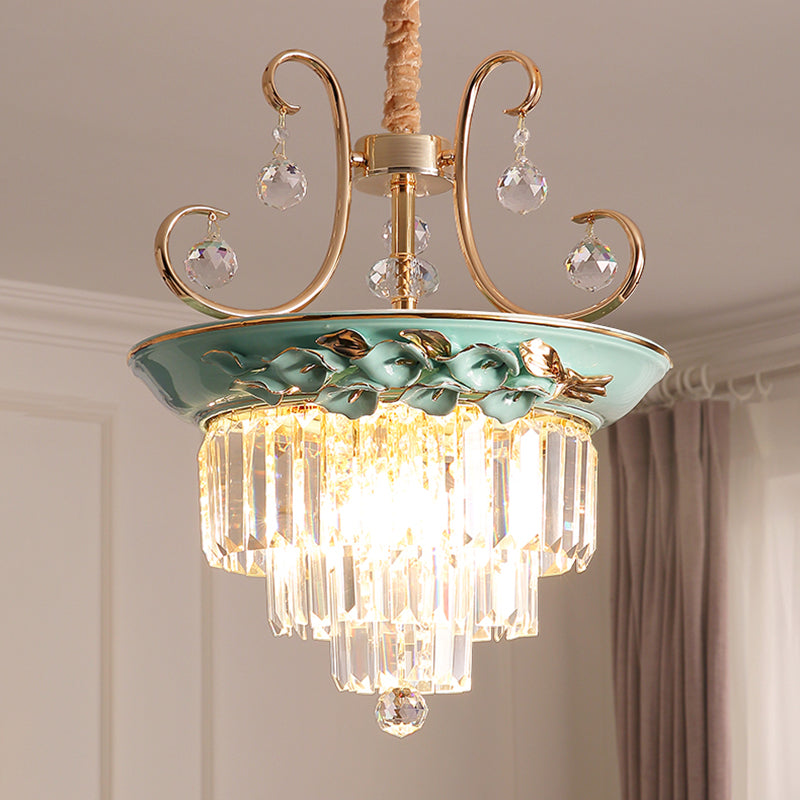Retro Crystal 3-Head Green Tiered Pendant Chandelier - Perfect for Living Room