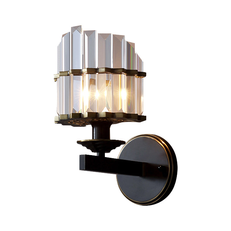 Contemporary K9 Crystal Wall Sconce With Black/Brass Finish For Living Room