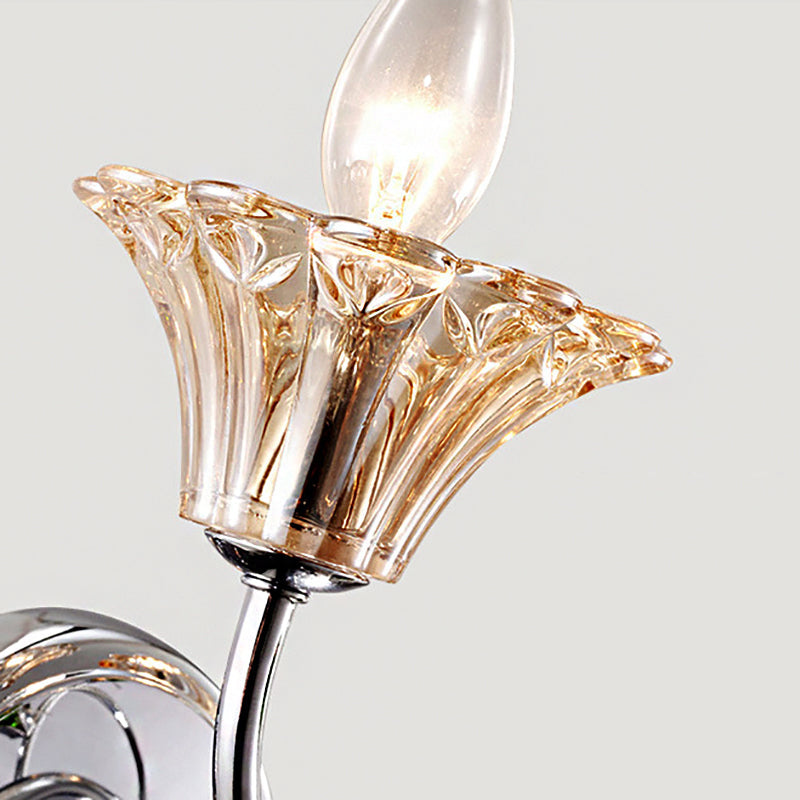 Vintage Bell Amber Glass Sconce Lamp - Stylish Chrome Wall Light With Green Teardrop Crystal Deco