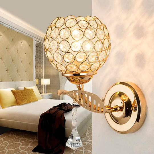 Vintage Gold Wall Lamp With Crystal Shade - Corridor Mount Lighting