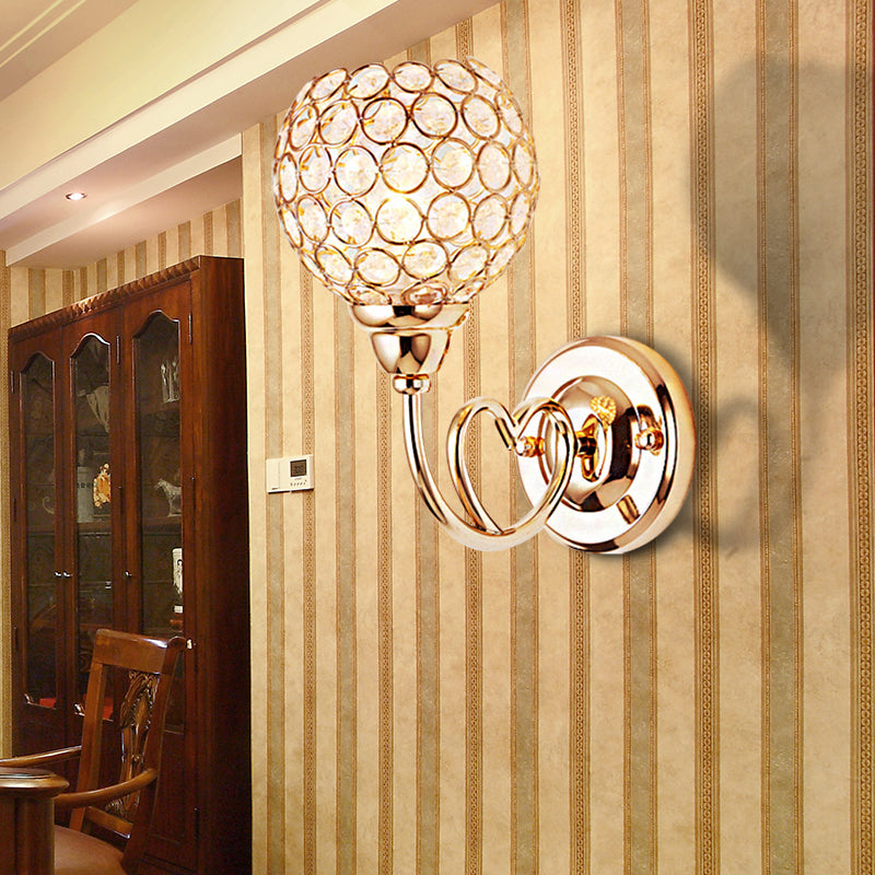 Modern Gold Wall Lamp With Globe Clear Crystal Sconce - 1-Head Light Fixture And Metal Heart-Shaped