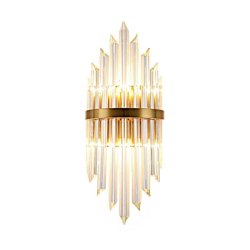 Modern Wall Mount Led Sconce Light Fixture With Clear Crystal Prism And Brass Backplate