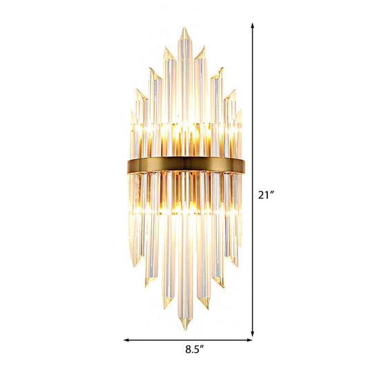 Modern Wall Mount Led Sconce Light Fixture With Clear Crystal Prism And Brass Backplate