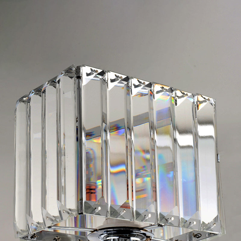 Contemporary Metal Wall Sconce - Cubic Design With Clear Crystal Block Chrome Finish