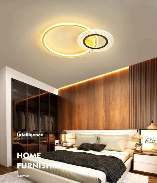 Modern Simple Circle Warm Room Living Led Ceiling Lamp Black Gold-47Cm / Stepless Dimming Remote