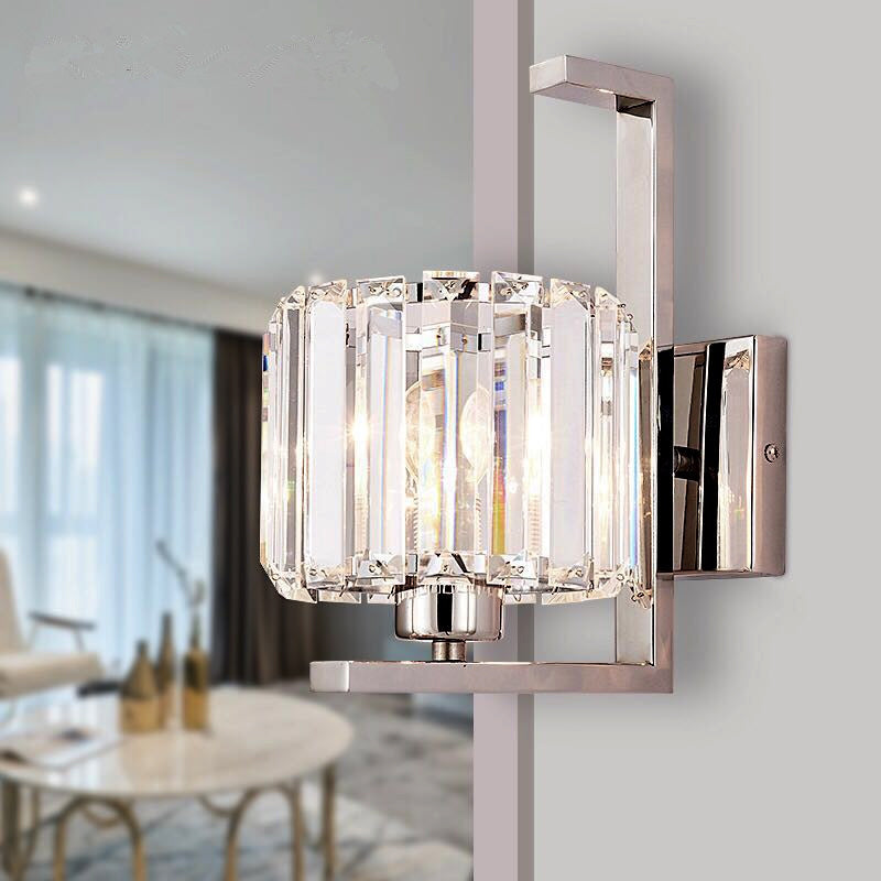 Minimalist Crystal Wall Lamp With Chrome Backplate & 1 Light