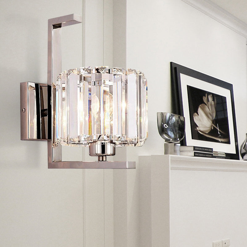 Minimalist Crystal Wall Lamp With Chrome Backplate & 1 Light