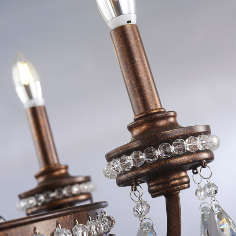 Rustic Metal Candle Chandelier With 4 Lights And Crystal Accents