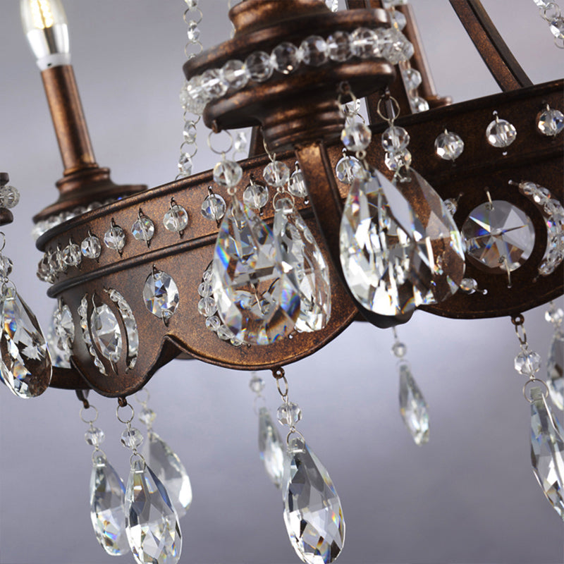 Rustic Metal Candle Chandelier With 4 Lights And Crystal Accents
