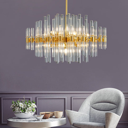 Modern Crystal Tube 5-Light Gold Oval Chandelier for Living Room