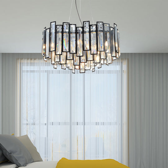 Modern Geometric Crystal Block Chandelier with Black Metal Frame - 12 Light Ceiling Light for Bedroom