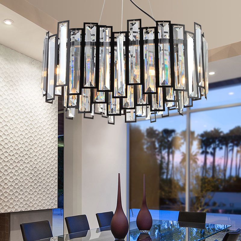 Contemporary Geometric Crystal Block Chandelier With Black Metal Frame - 12-Light Bedroom Ceiling